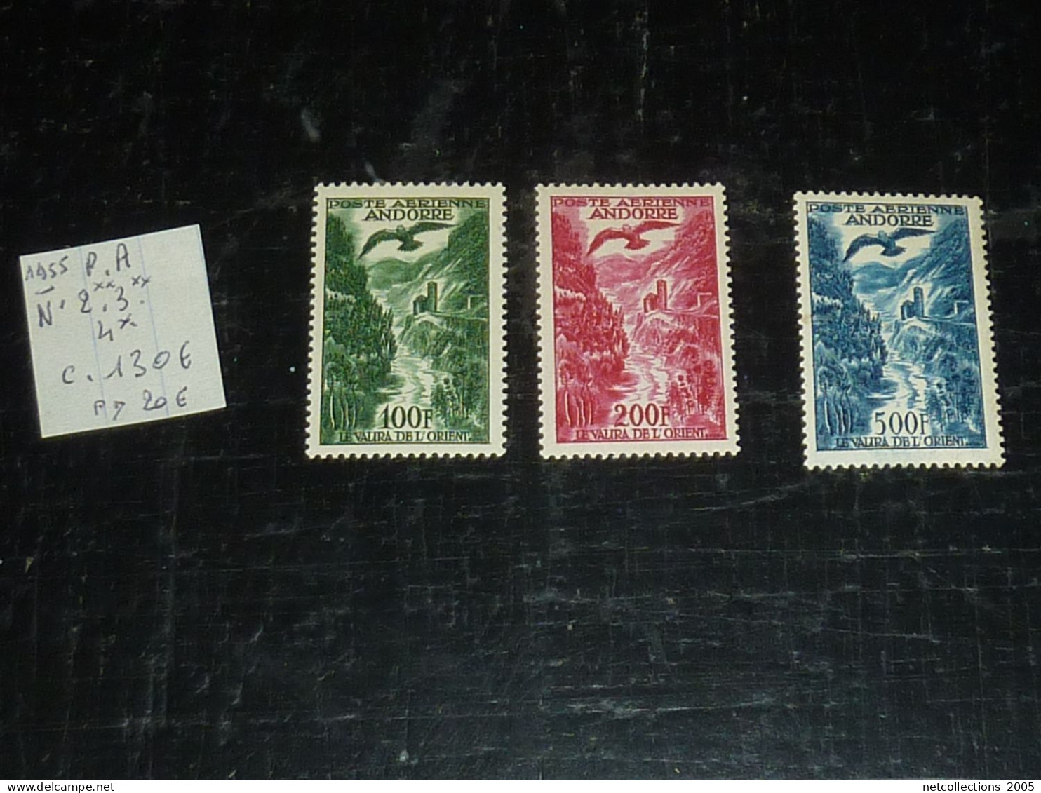 ANDORRE TIMBRE POSTE AERIENNE 1955 N°2/4 - NEUFS SANS Et AVEC CHARNIERES (20/09) - Poste Aérienne