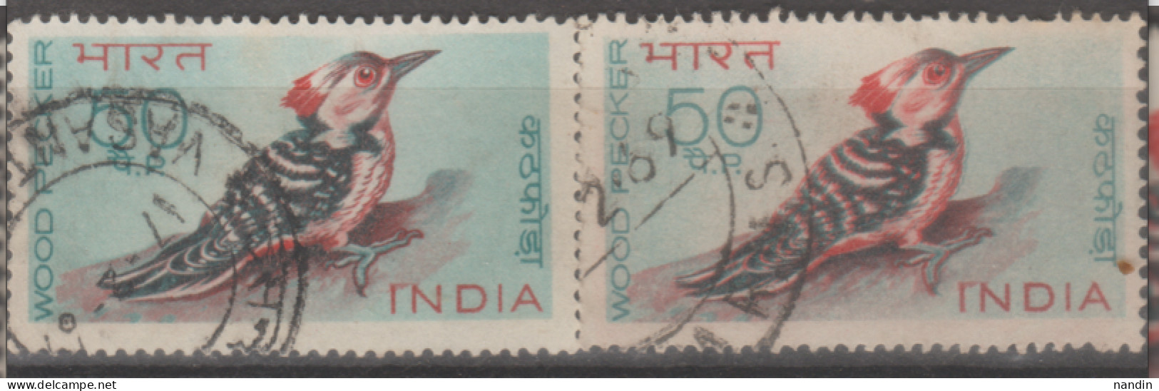 INDIA USED STAMP IN TWO DIFFERENT SHADES ON BIRD/WOOD PECKER - Collections, Lots & Séries