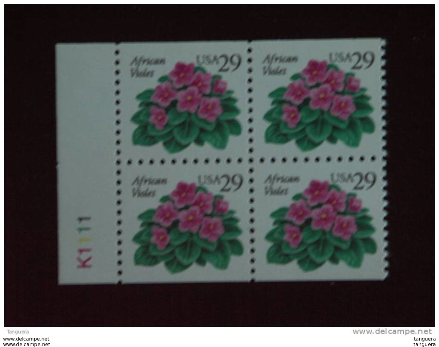 USA Etats-Unis D'Amerique United States 1993 Bloemen Fleurs African Violet 4  X Yv 2192 MNH ** Plate N°K1111 - Numero Di Lastre