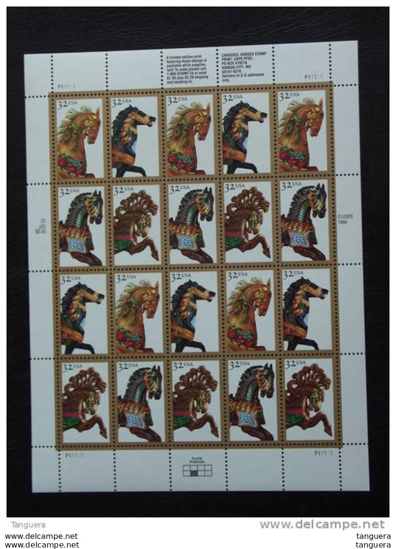 USA Etats-Unis D'Amerique United States 1995 Carousel Horses Sheet Sc # 2976-2979  Yv  2386-2389  MNH ** - Feuilles Complètes