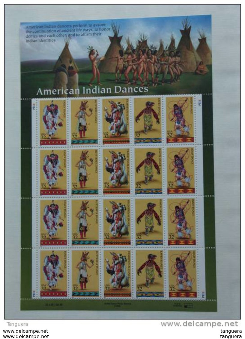 USA Etats-Unis D'Amerique United States 1996 Indian Dances Danses Indiennes Sheet Yv 2517-2521 MNH ** - Fogli Completi