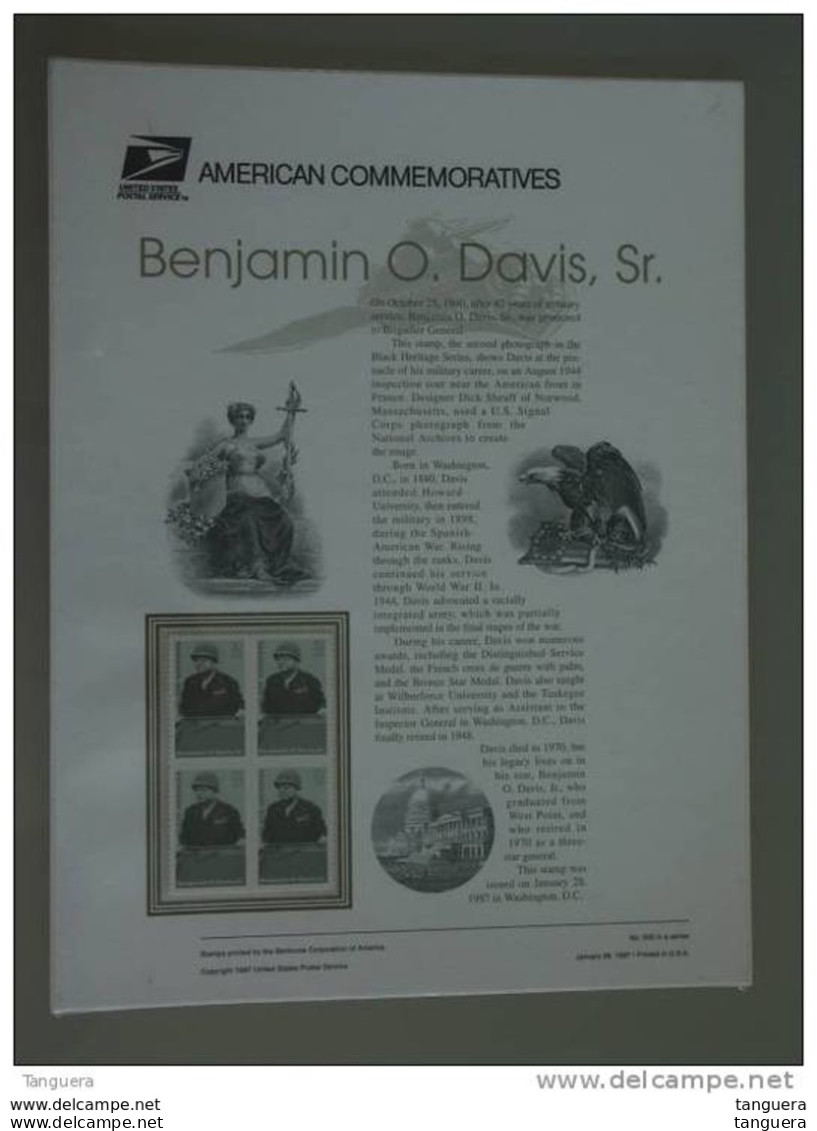 USA Etats-Unis United States American Commemoratives Panel 1997 N° 505 Benjamin O. Davis Sr Militair - Recordatorios