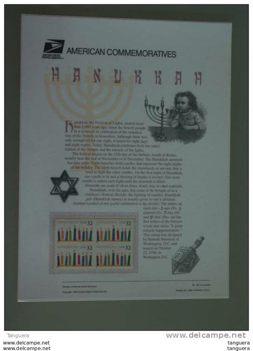 USA Etats-Unis United States American Commemoratives Panel 1996 N° 501 Hanukkah - Souvenirkaarten