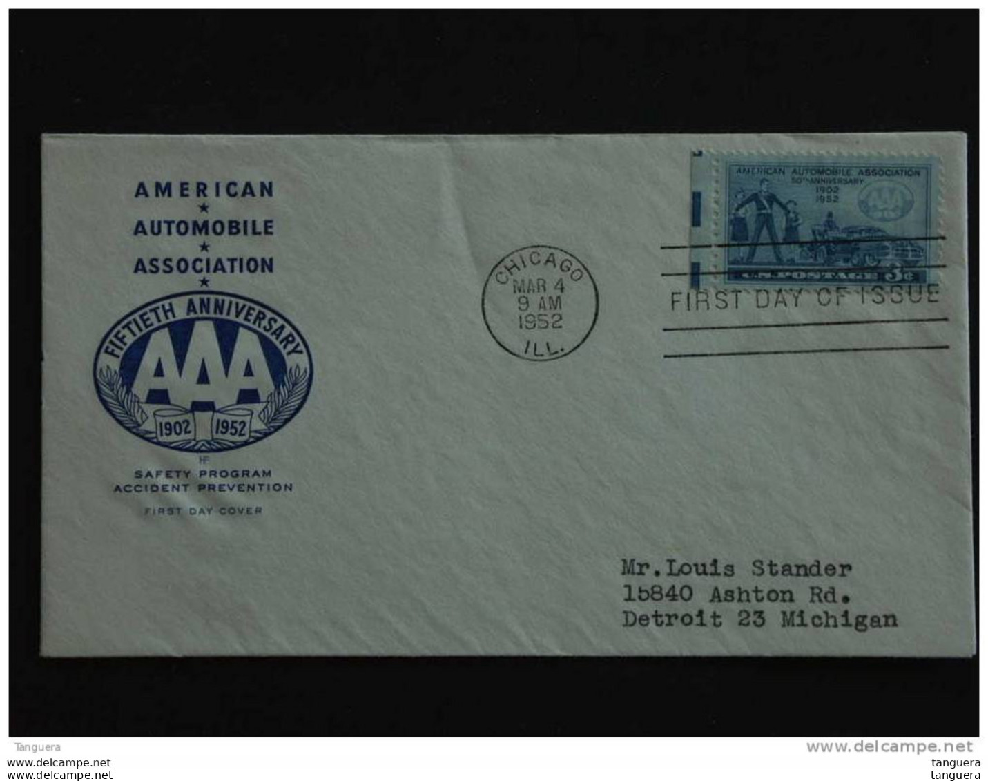 USA Etats-Unie United States 1952 Mar 4 FDC American Automobile Association Protection Yv 558 Sc 1007 - 1951-1960