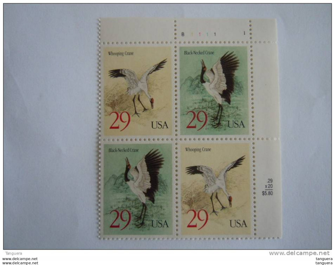 USA Etats-Unis D'Amerique United States 1994 Crane Grues Kraanvogels Oiseaux Bloc Of 4 Plate B 1111 Yv  2281-2282 MNH ** - Plattennummern