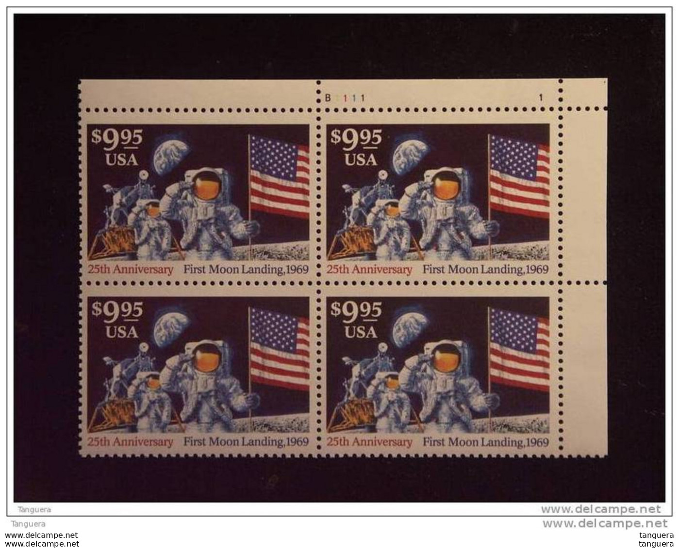 USA Etats-Unis D'Amerique United States 1994 Moon Landing Bloc Of 4 X Yv 2259 MNH ** Plate N° B1111 - Numéros De Planches