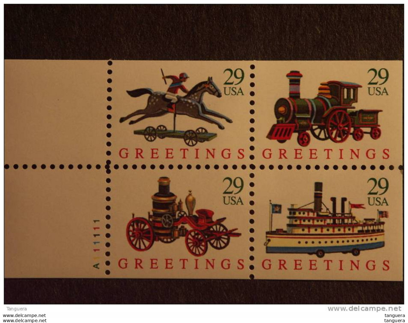 USA Etats-Unis United States 1992 Noel Christmas Toys Sc 2718a Yv 2124a-2127a MNH ** Plate N° A11111 - Numéros De Planches