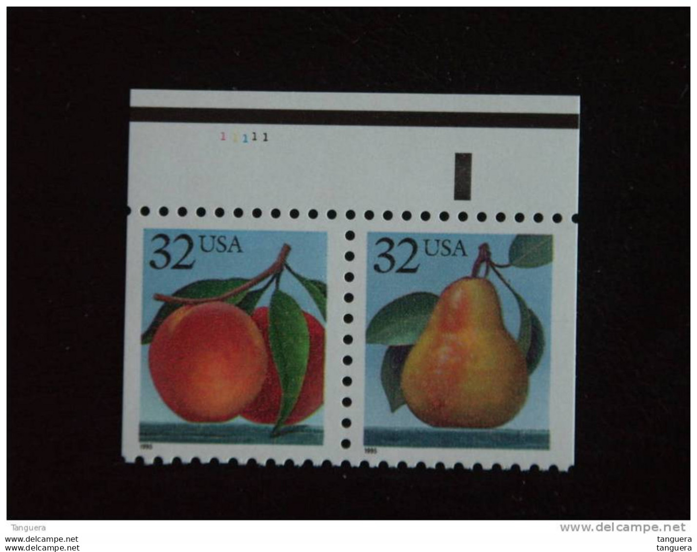 USA Etats-Unis United States 1995 Peaches And Pears Fruit Yv 2382-2383 MNH ** Plate N° 1111 - Nuovi