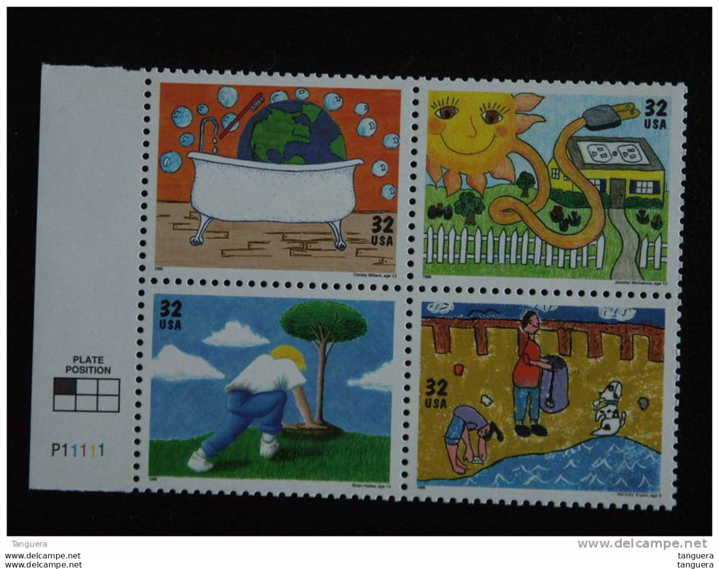 USA Etats-Unis D'Amerique United States 1994 Kids Care Yv 2328-2331 MNH ** Plate N° P11111 - Plate Blocks & Sheetlets