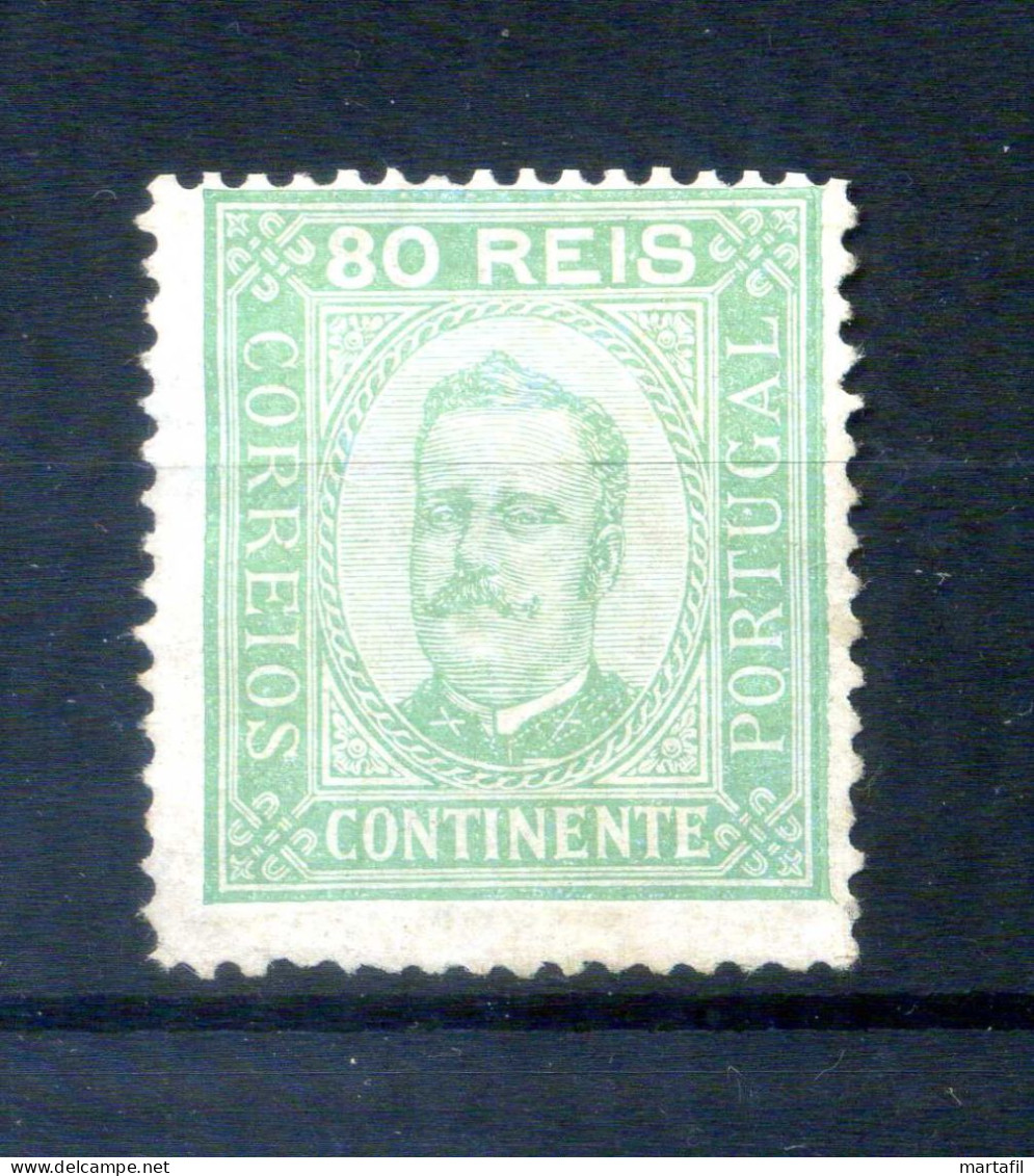 1892-94 PORTOGALLO N.73c 80 Reis Verde Giallo WITHOUT GUM (*) Dentellatura 13½ - Gebruikt
