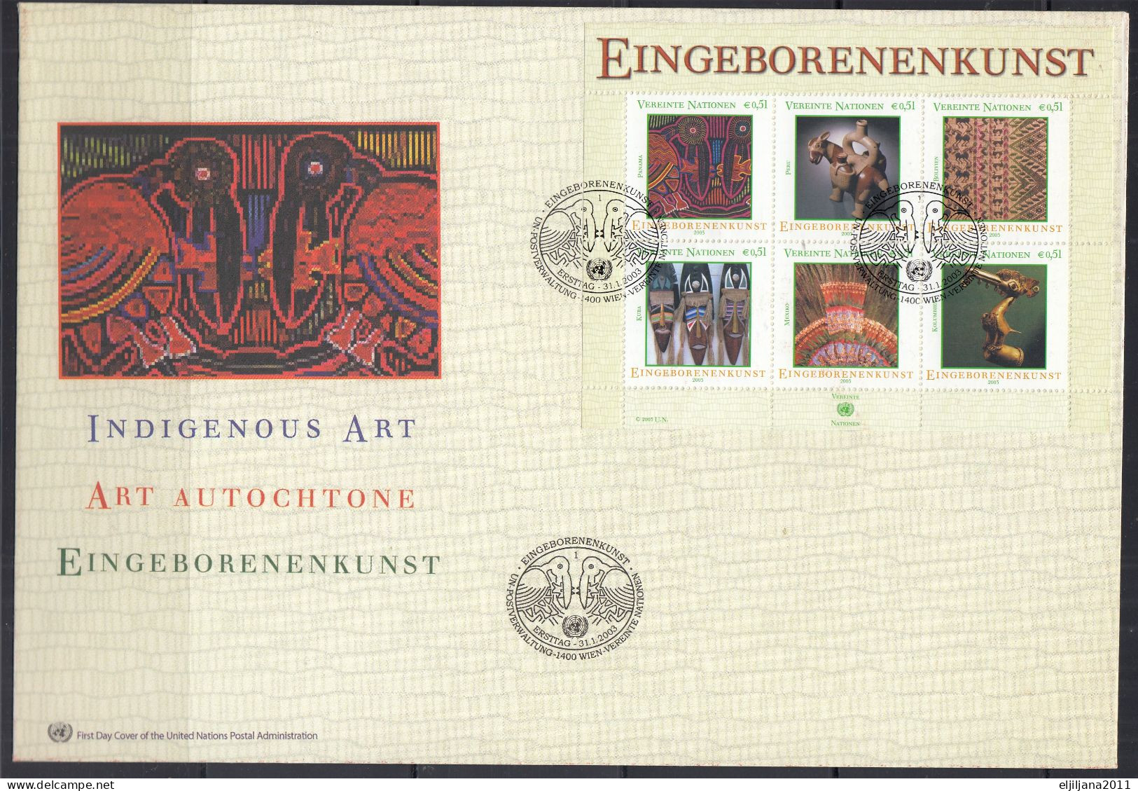 Action !! SALE !! 50 % OFF !! ⁕ UN 2003 Vienna  Indigenous Art / Eingeborenenkunst  XXL FDC Cover - Briefe U. Dokumente