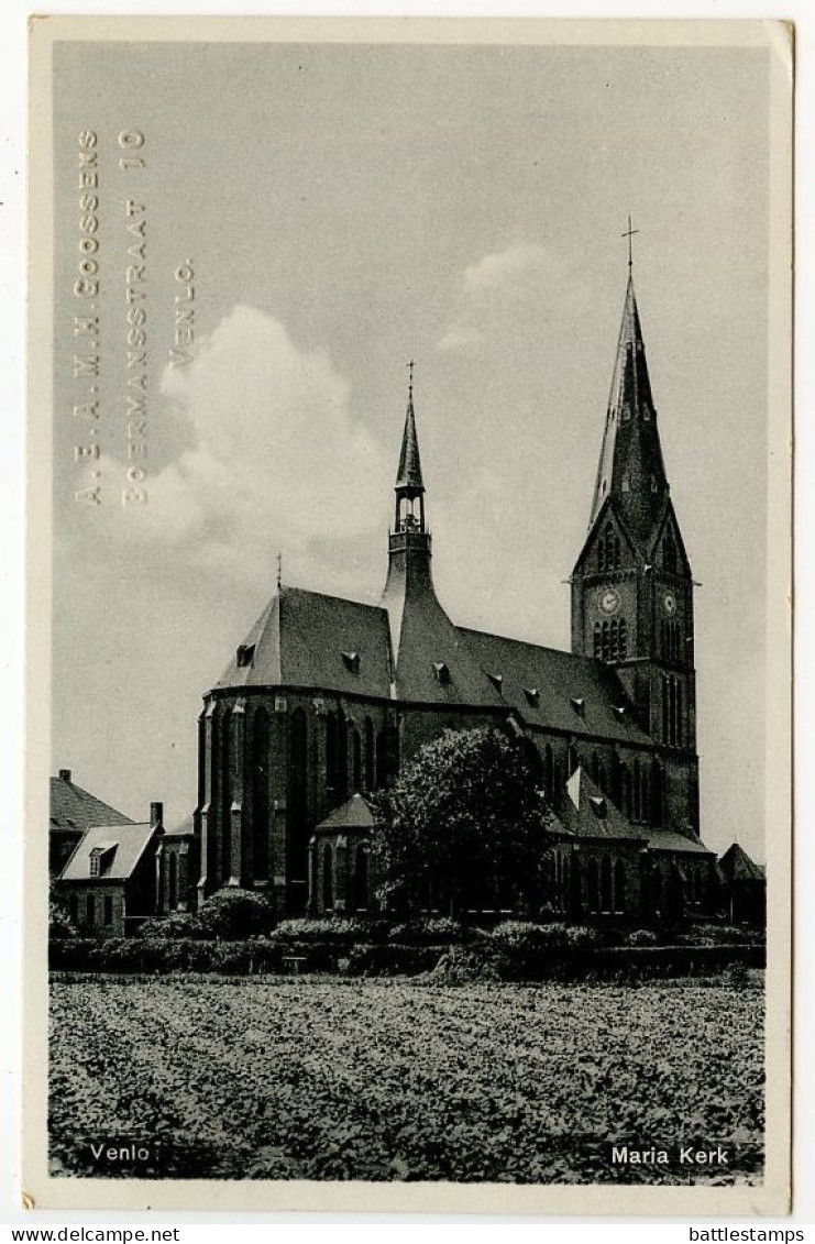 Netherlands 1940 Postcard - Venlo - Maria Kerk; 7 1/2c. Queen Wilhelmina - Venlo