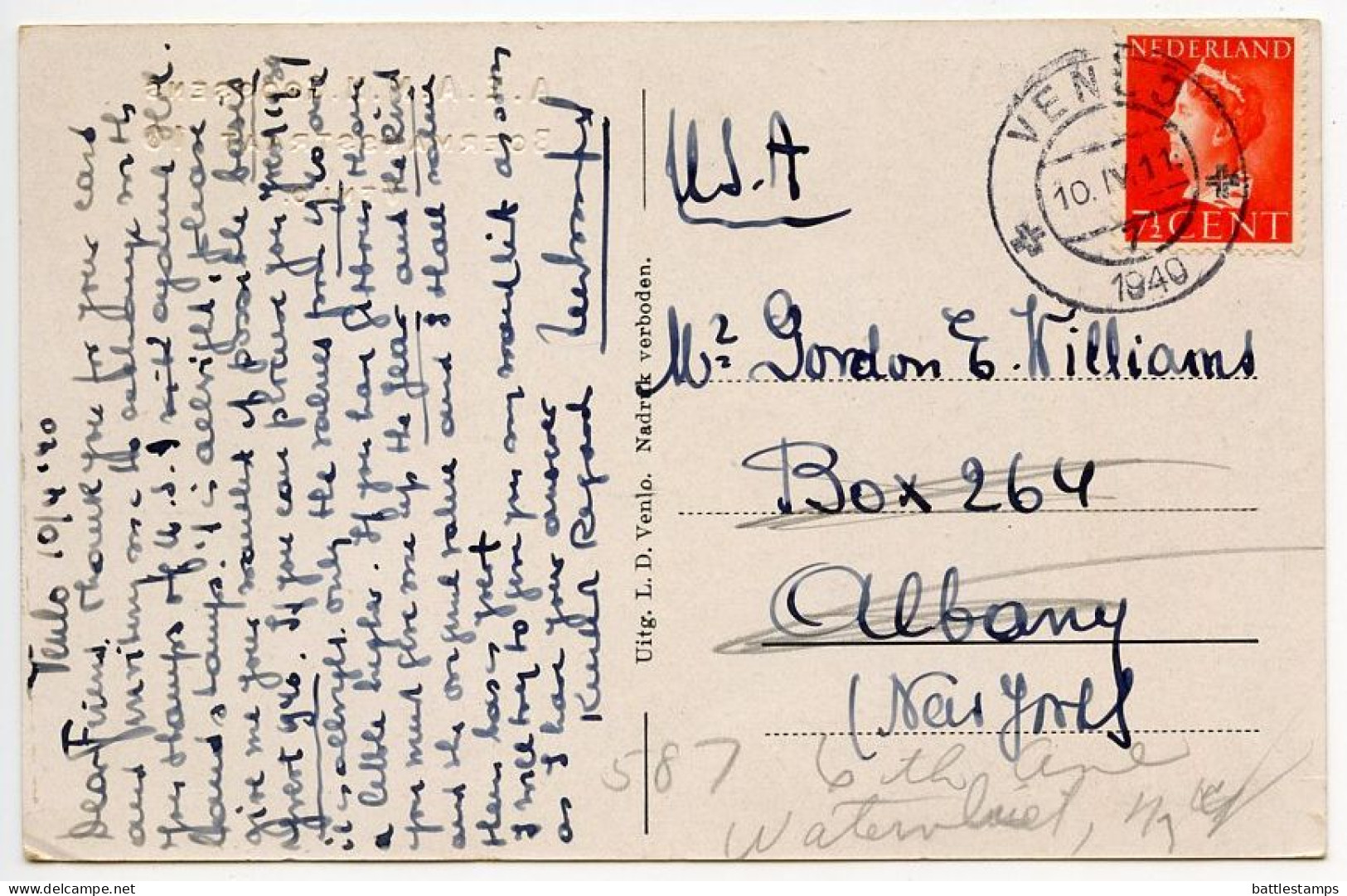 Netherlands 1940 Postcard - Venlo - Maria Kerk; 7 1/2c. Queen Wilhelmina - Venlo