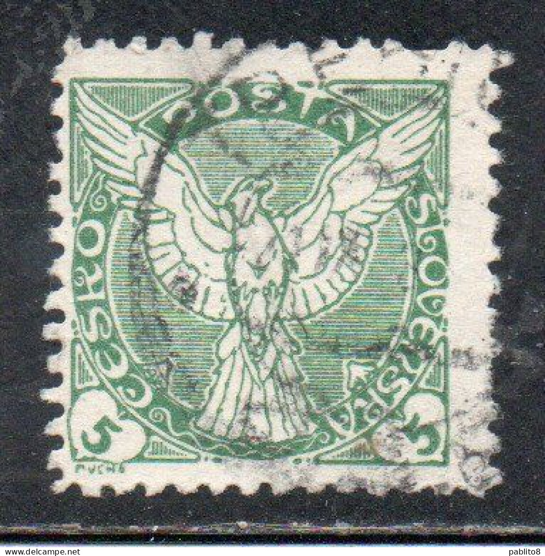 CZECHOSLOVAKIA CESKA CECOSLOVACCHIA 1918 1920 PERF. NEWSPAPER STAMPS WINDHOVER 5h USED USATO OBLITERE' - Newspaper Stamps