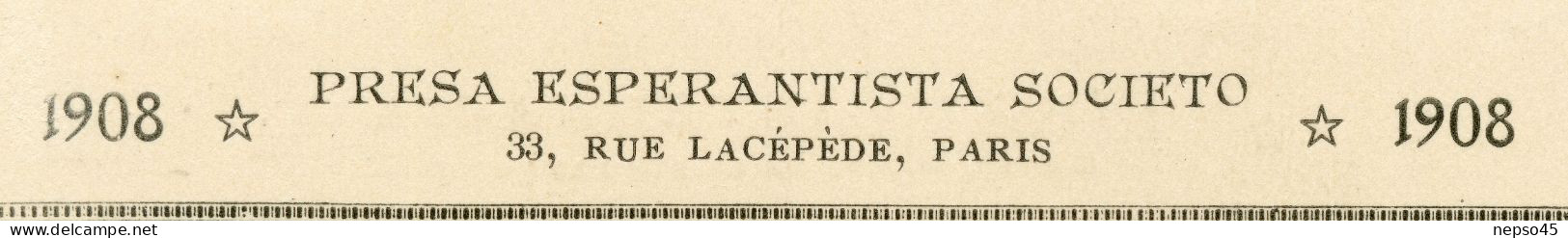 Calendrier Espérantiste.Espéranto.Année 1908.Presa Espérantista Sociéto 33 Rue Lacépède Paris. - Formato Piccolo : 1901-20