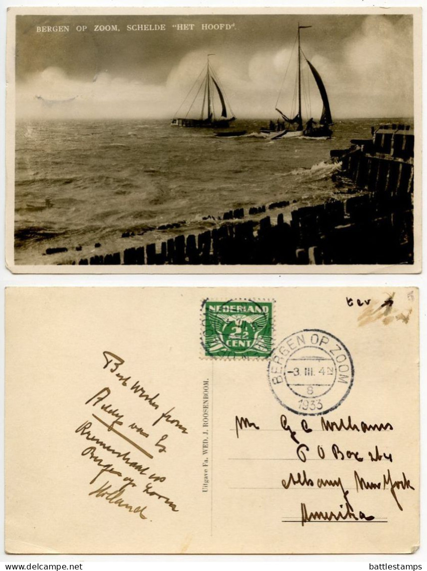 Netherlands 1933 RPPC Postcard - Bergen Op Zoom - Schelde "Het Hoofd" - Sailboats; 2 1/2c. Gull Stamp - Bergen Op Zoom