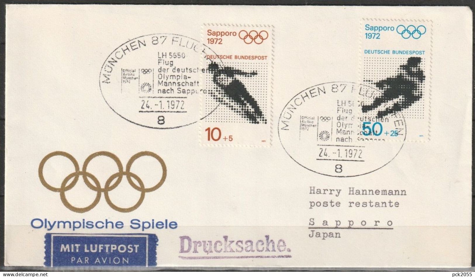 Lufthansa Olympiapost LH 5650 München - Sapporo 24.1.1972 Ankunftstempel 26.1.72 (FP 195) Günstiger Versand - Primi Voli