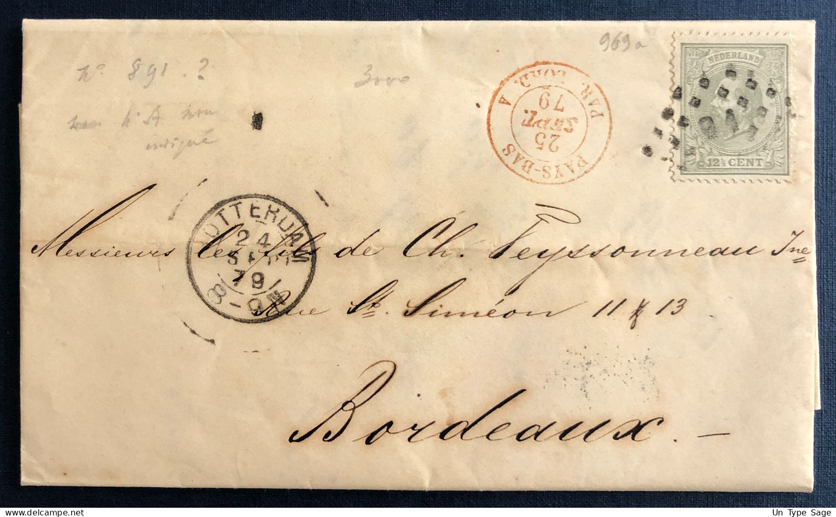 Pay-Bas, Divers Sur Lettre, ROTTERDAM 24.9.1879 Pour La France - (C014) - Cartas & Documentos