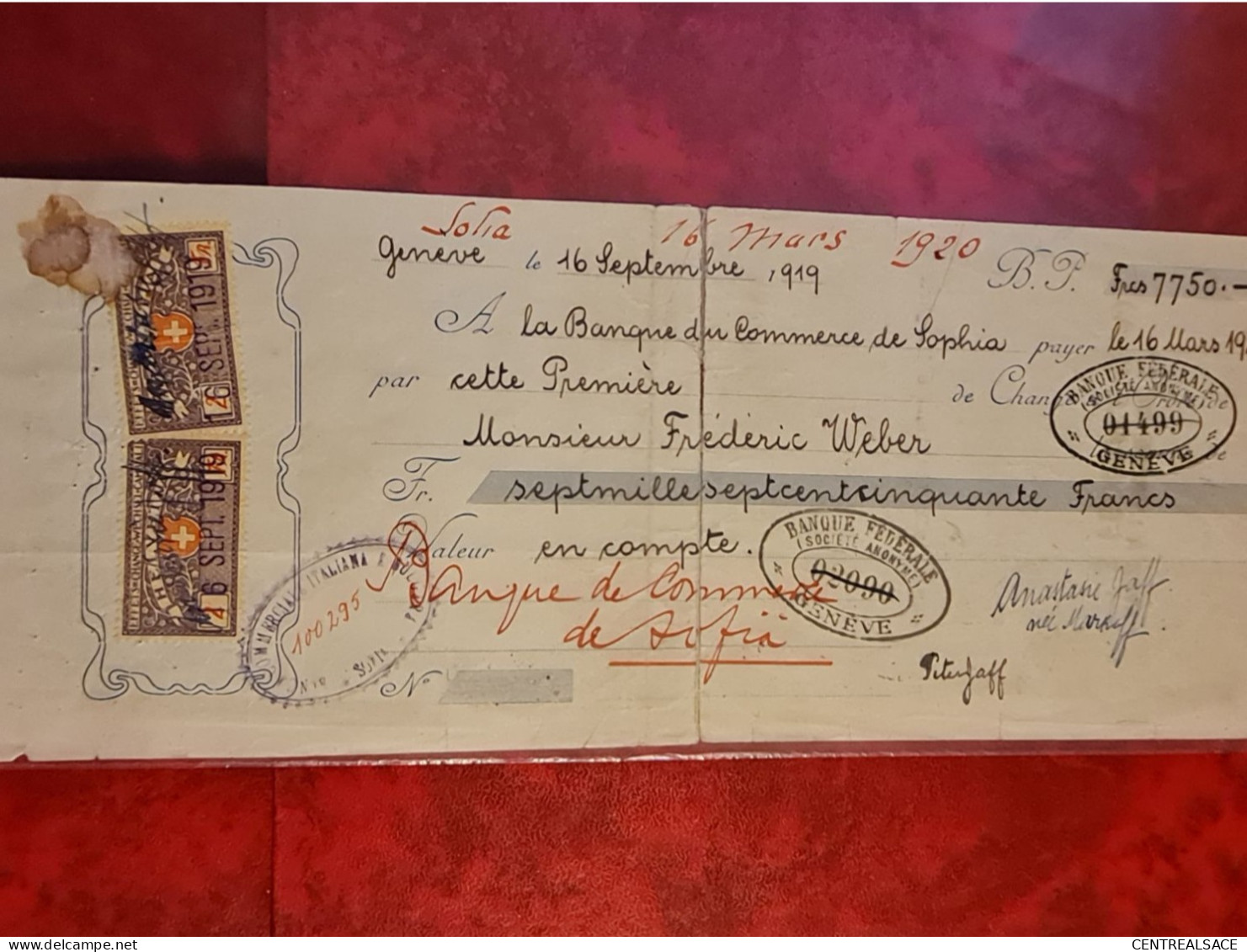 TIMBRES EFFETS DE CHANGE WECHSEL 1919 GENEVE BANQUE DE SOPHIA  BANQUE FEDERALE BANCA ITALIANA ET BULGARA - Fiscale Zegels