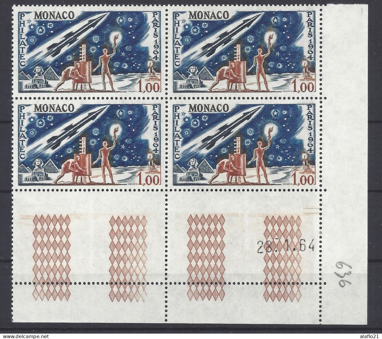 MONACO - N° 636 - PHILATEC PARIS - Bloc De 4 COIN DATE - NEUF SANS CHARNIERE - 28/1/64 - Ungebraucht