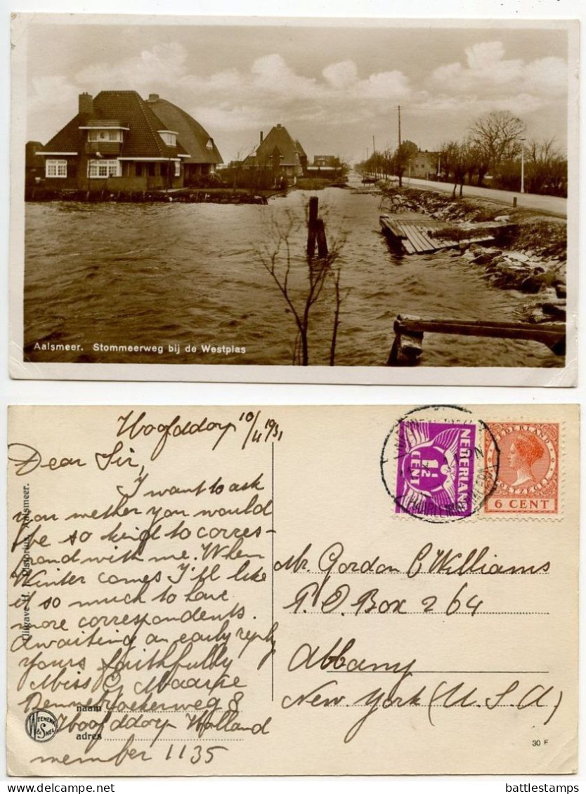 Netherlands 1931 RPPC Postcard - Aalsmeer - Stommeerweg Bij De Westplas; Gull & Queen Wilhelmina Stamps - Aalsmeer