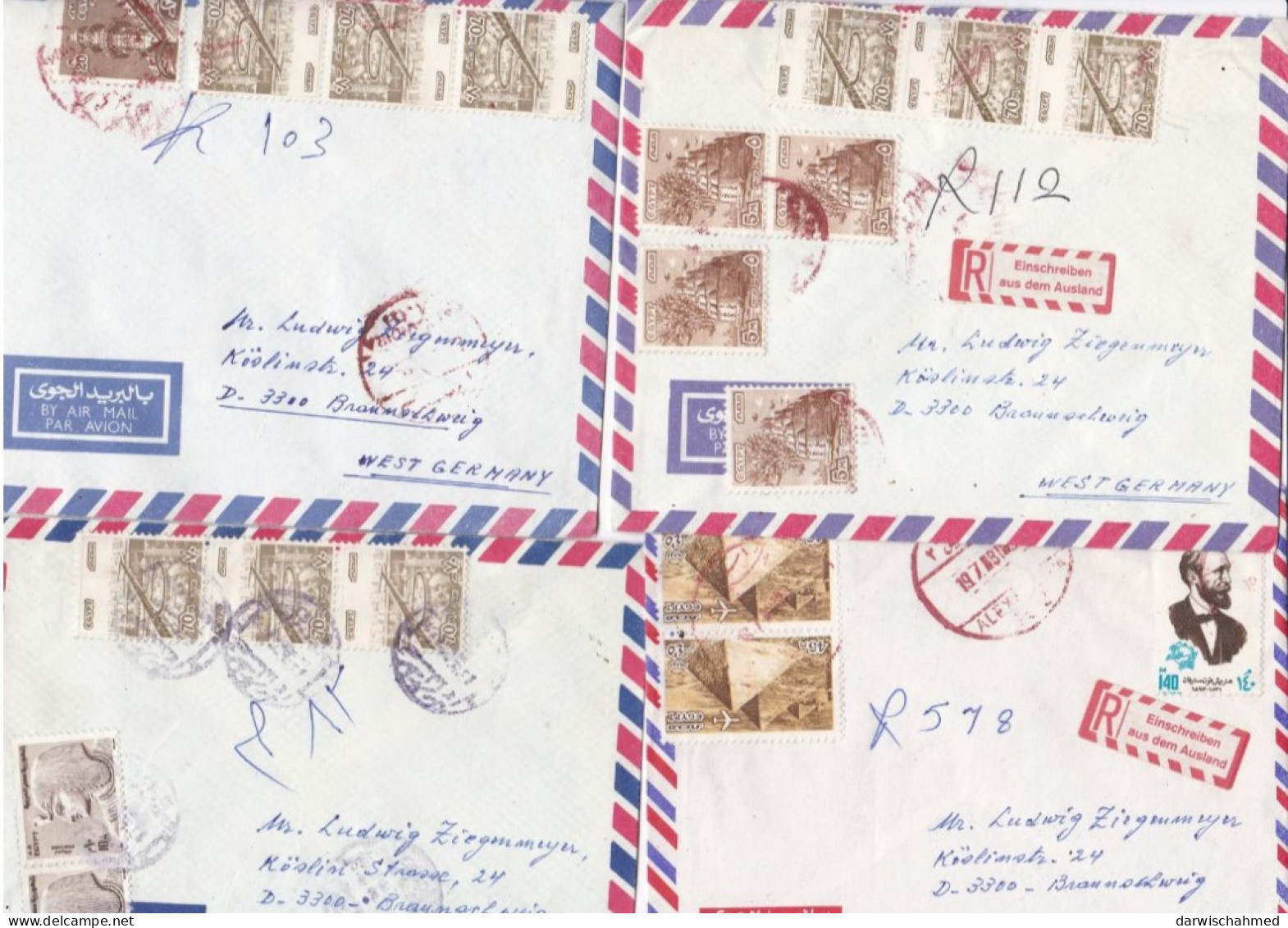 ÄGYPTEN - EGYPT - EGYPTIAN - EGITTO - ÄGYPTOLOGIE  - FLUGPOST - LUFTPOST - AIR MAIL 4 BRIEFE  FDC - Brieven En Documenten