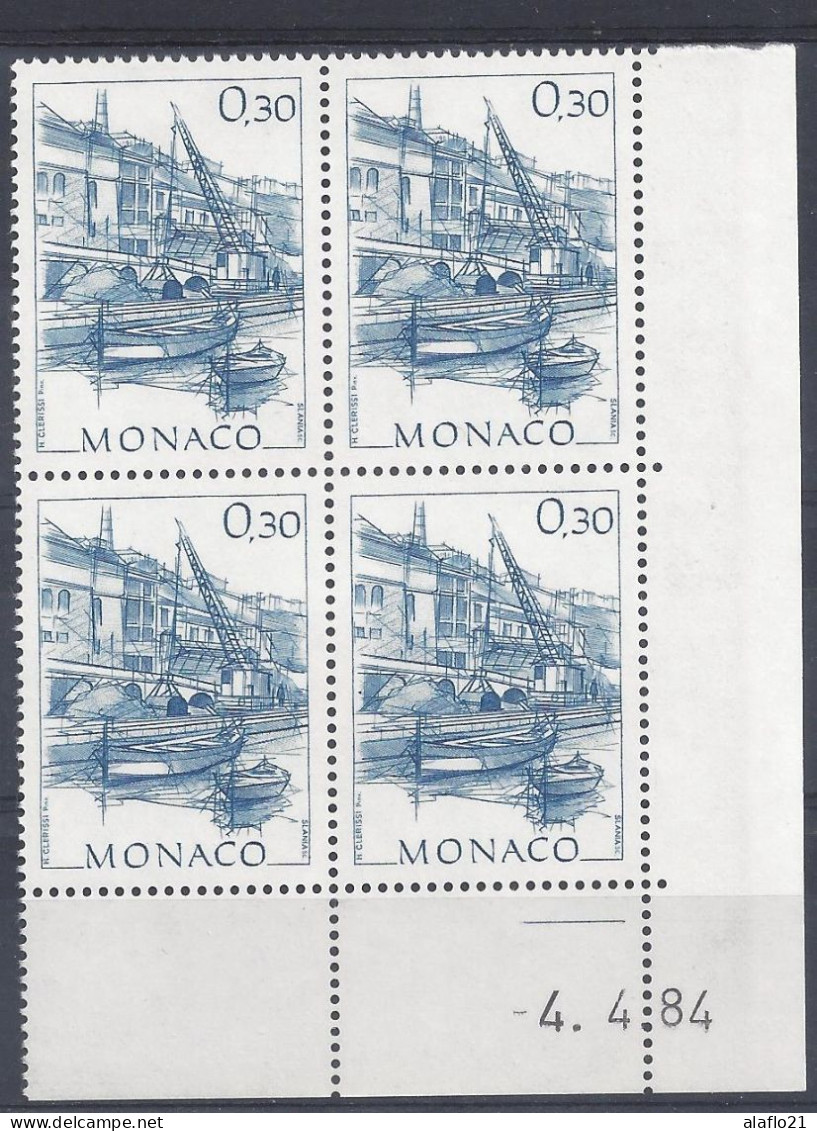 MONACO - N° 1408 - QUAI Du COMMERCE - Bloc De 4 COIN DATE - NEUF SANS CHARNIERE - 4/4/84 - Unused Stamps