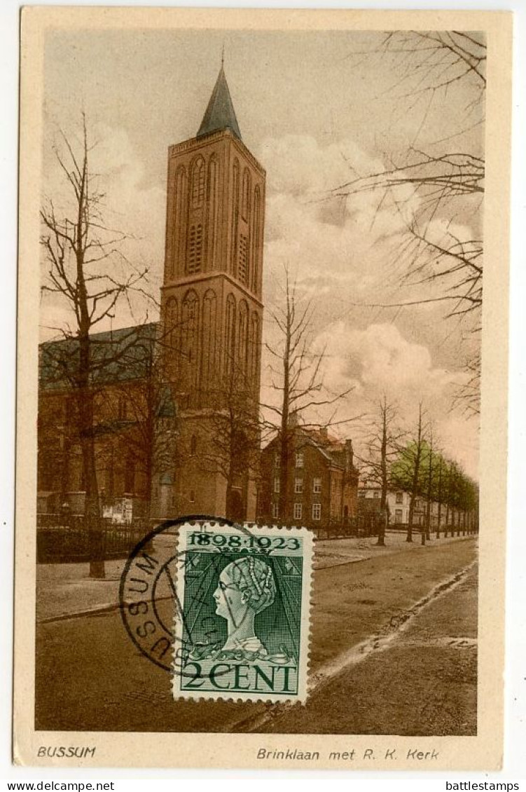 Netherlands 1923 Postcard - Bussum, Brinklaan Met R. K. Kerk; Scott 124 - 2c. Queen Wilhelmina - Bussum