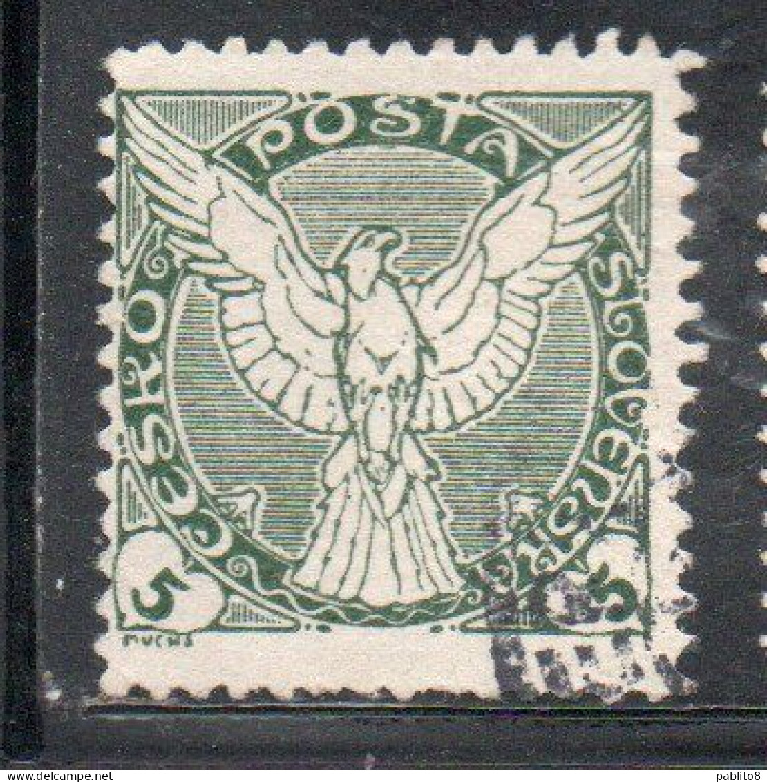 CZECHOSLOVAKIA CESKA CECOSLOVACCHIA 1918 1920 PERF. NEWSPAPER STAMPS WINDHOVER 5h USED USATO OBLITERE' - Newspaper Stamps