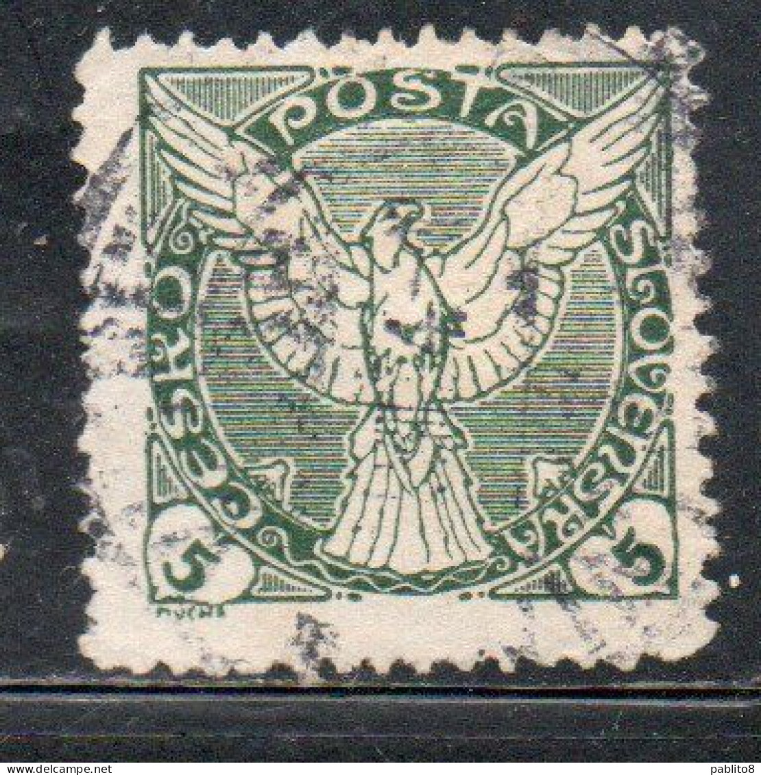 CZECHOSLOVAKIA CESKA CECOSLOVACCHIA 1918 1920 PERF. NEWSPAPER STAMPS WINDHOVER 5h USED USATO OBLITERE' - Newspaper Stamps