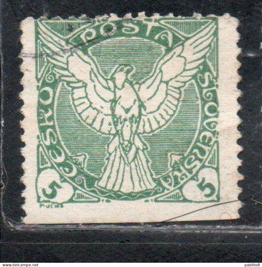 CZECHOSLOVAKIA CESKA CECOSLOVACCHIA 1918 1920 PERF. NEWSPAPER STAMPS WINDHOVER 5h USED USATO OBLITERE' - Newspaper Stamps