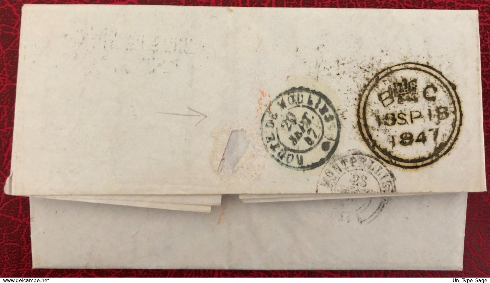 France, TAD 6 AMB 6 BOULOGNE 30.9.1847 + TAD ROUTE DE MOULINS (au Verso) Sur Lettre De Londres  - (C352) - Entry Postmarks