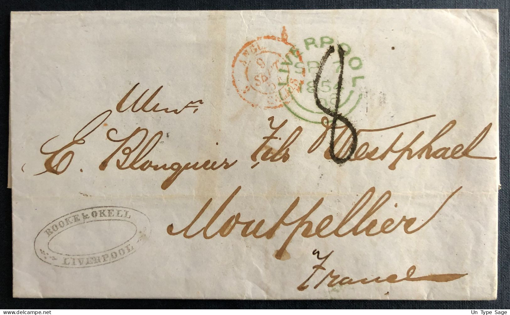 France, TAD 3 AMB 3 Calais 9.9.1854 Sur Lettre De Liverpool  - (C358) - Marques D'entrées