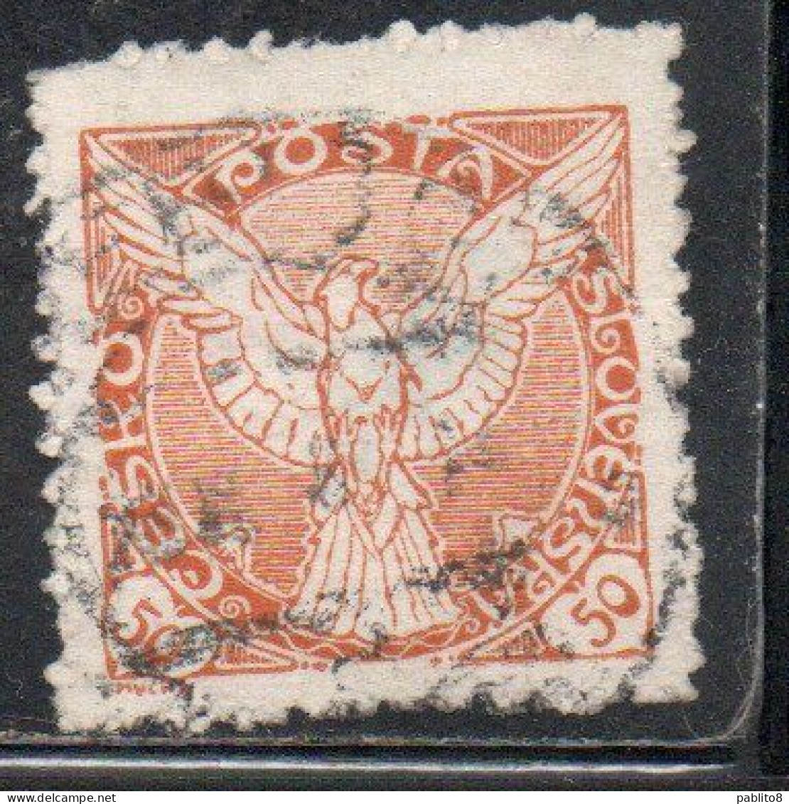 CZECHOSLOVAKIA CESKA CECOSLOVACCHIA 1918 1920 PERF. NEWSPAPER STAMPS WINDHOVER 50h USED USATO OBLITERE' - Francobolli Per Giornali