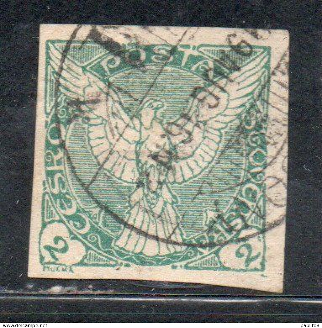 CZECHOSLOVAKIA CESKA CECOSLOVACCHIA 1918 1920 IMPERF. NEWSPAPER STAMPS WINDHOVER 2h USED USATO OBLITERE' - Newspaper Stamps