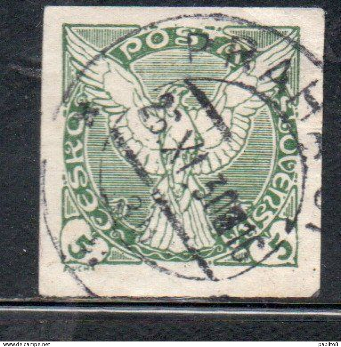 CZECHOSLOVAKIA CESKA CECOSLOVACCHIA 1918 1920 IMPERF. NEWSPAPER STAMPS WINDHOVER 5h USED USATO OBLITERE' - Newspaper Stamps