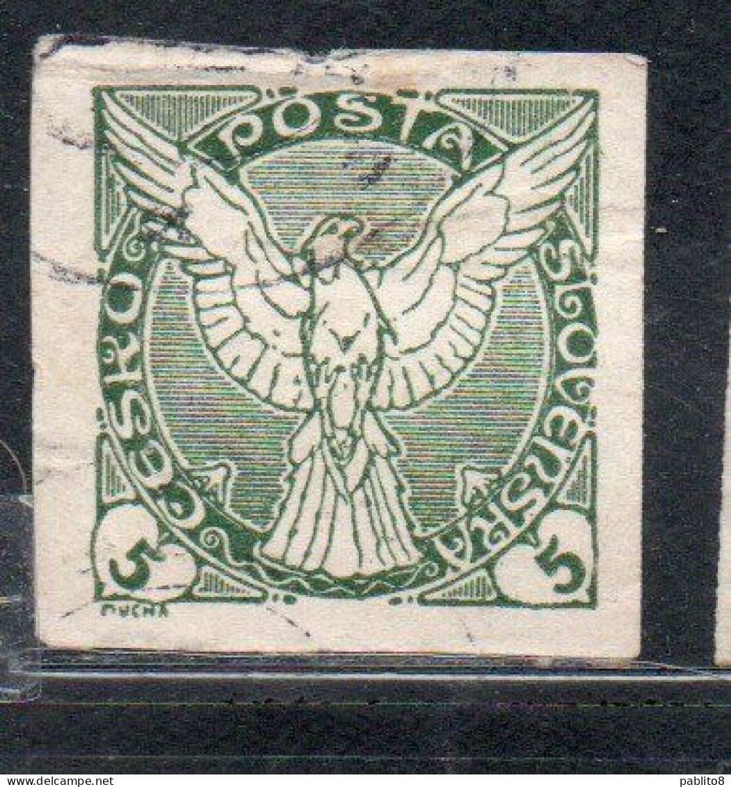 CZECHOSLOVAKIA CESKA CECOSLOVACCHIA 1918 1920 IMPERF. NEWSPAPER STAMPS WINDHOVER 5h USED USATO OBLITERE' - Newspaper Stamps