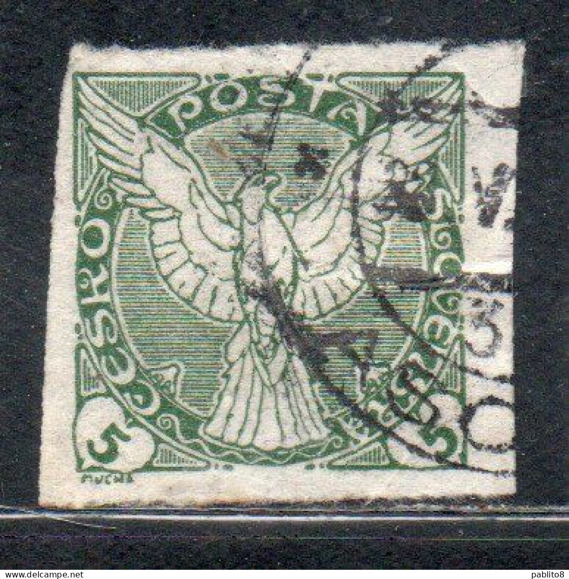 CZECHOSLOVAKIA CESKA CECOSLOVACCHIA 1918 1920 IMPERF. NEWSPAPER STAMPS WINDHOVER 5h USED USATO OBLITERE' - Zeitungsmarken