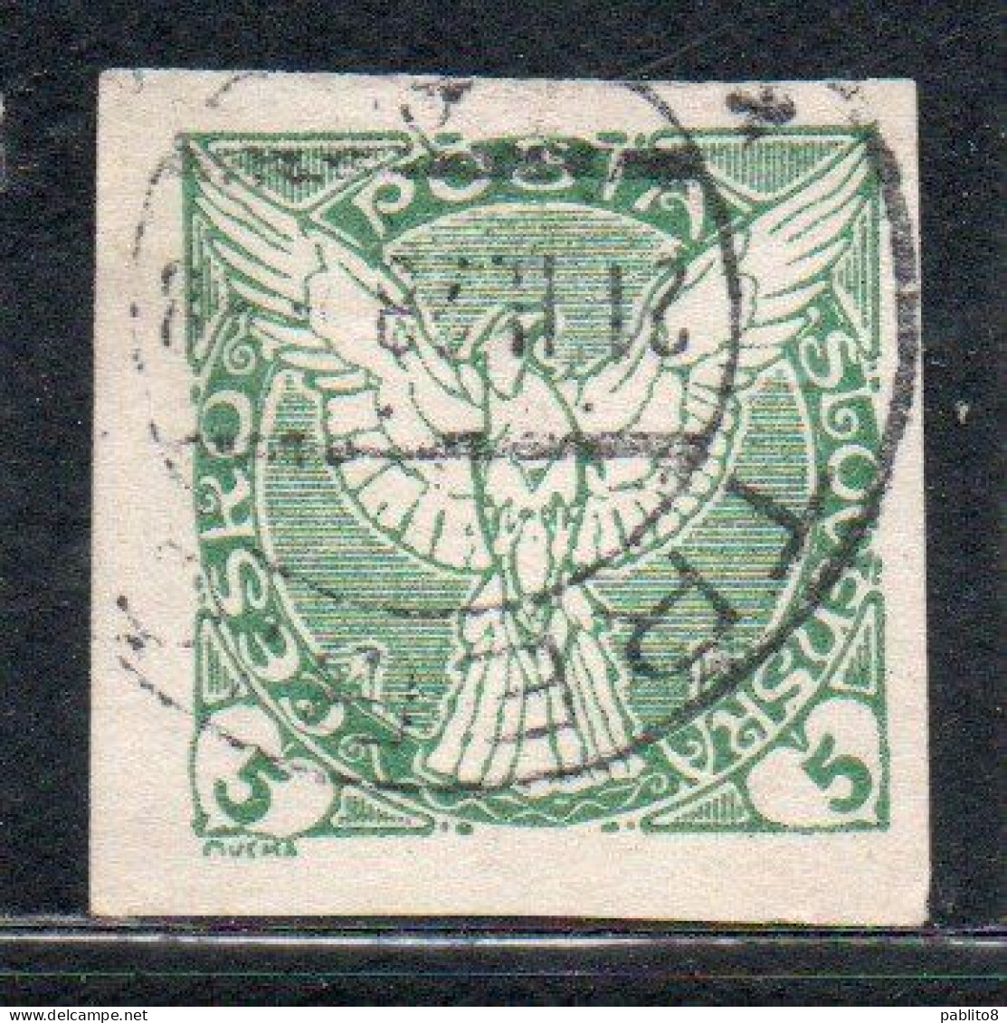 CZECHOSLOVAKIA CESKA CECOSLOVACCHIA 1918 1920 IMPERF. NEWSPAPER STAMPS WINDHOVER 5h USED USATO OBLITERE' - Timbres Pour Journaux