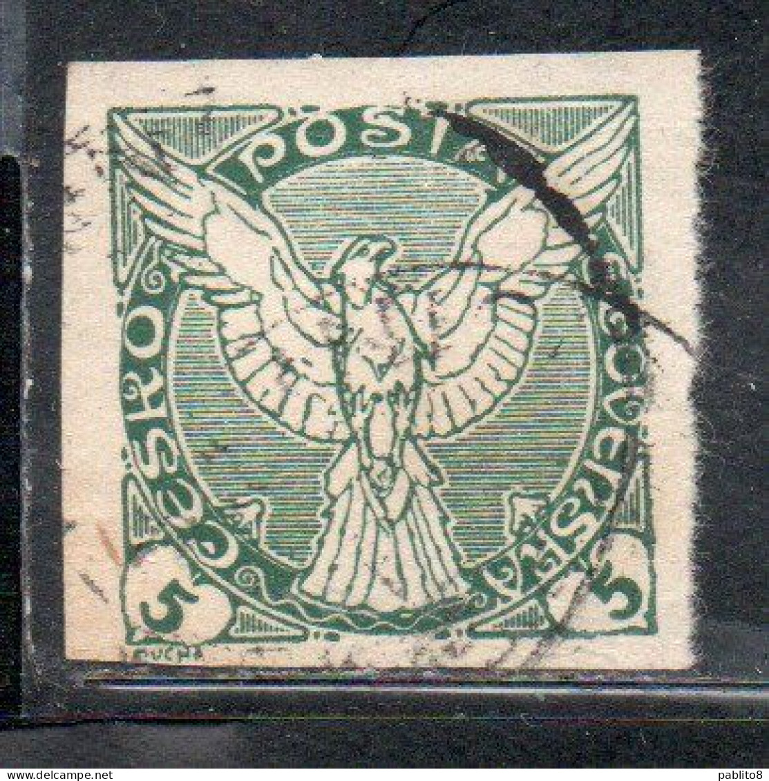 CZECHOSLOVAKIA CESKA CECOSLOVACCHIA 1918 1920 IMPERF. NEWSPAPER STAMPS WINDHOVER 5h USED USATO OBLITERE' - Newspaper Stamps