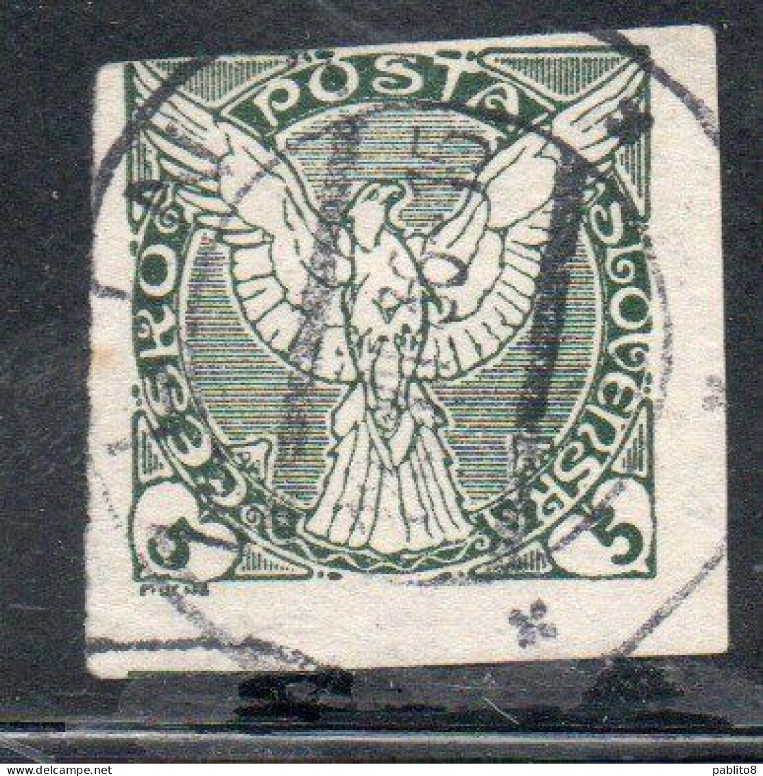 CZECHOSLOVAKIA CESKA CECOSLOVACCHIA 1918 1920 IMPERF. NEWSPAPER STAMPS WINDHOVER 5h USED USATO OBLITERE' - Newspaper Stamps