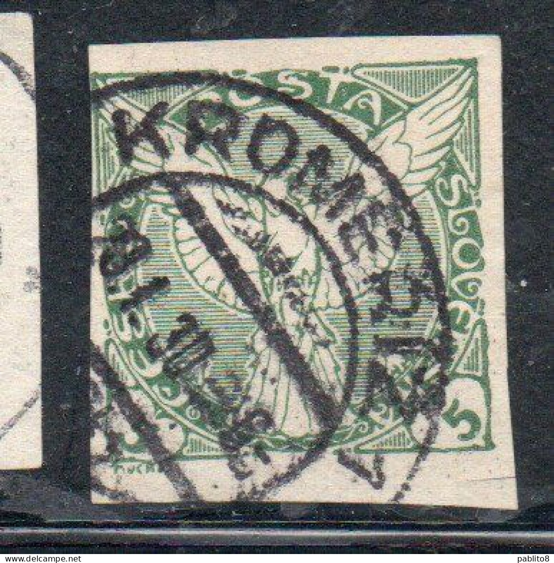 CZECHOSLOVAKIA CESKA CECOSLOVACCHIA 1918 1920 IMPERF. NEWSPAPER STAMPS WINDHOVER 5h USED USATO OBLITERE' - Newspaper Stamps