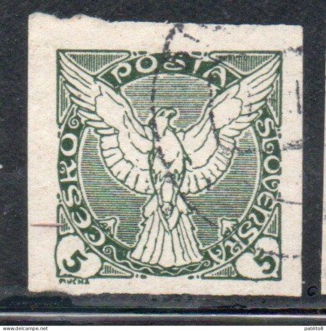 CZECHOSLOVAKIA CESKA CECOSLOVACCHIA 1918 1920 IMPERF. NEWSPAPER STAMPS WINDHOVER 5h USED USATO OBLITERE' - Newspaper Stamps