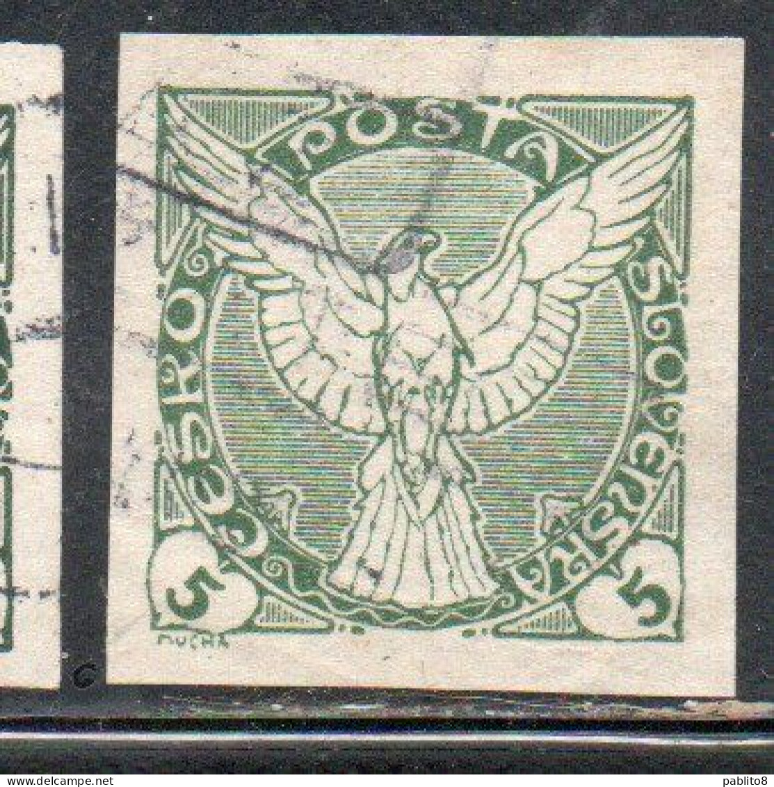 CZECHOSLOVAKIA CESKA CECOSLOVACCHIA 1918 1920 IMPERF. NEWSPAPER STAMPS WINDHOVER 5h USED USATO OBLITERE' - Newspaper Stamps