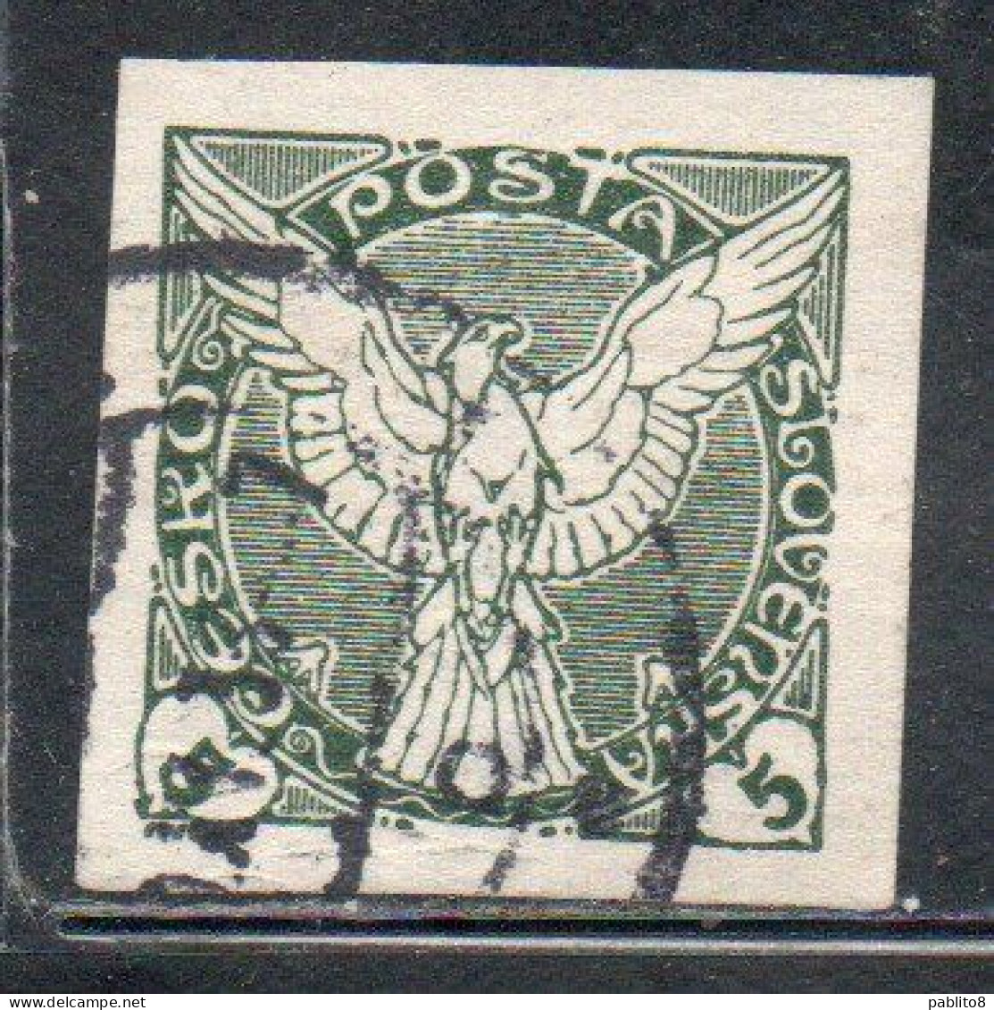 CZECHOSLOVAKIA CESKA CECOSLOVACCHIA 1918 1920 IMPERF. NEWSPAPER STAMPS WINDHOVER 5h USED USATO OBLITERE' - Newspaper Stamps