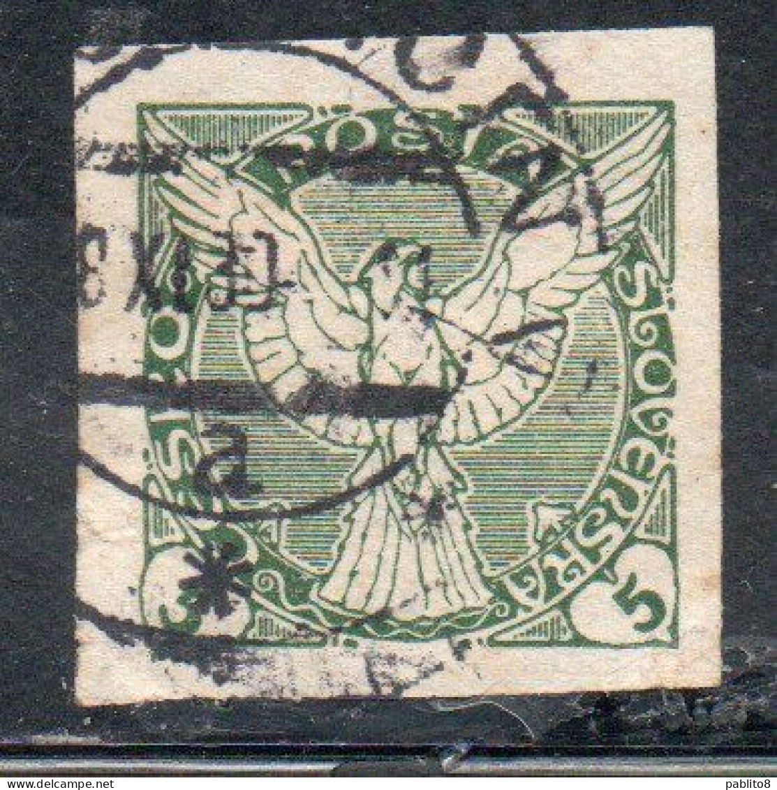 CZECHOSLOVAKIA CESKA CECOSLOVACCHIA 1918 1920 IMPERF. NEWSPAPER STAMPS WINDHOVER 5h USED USATO OBLITERE' - Francobolli Per Giornali