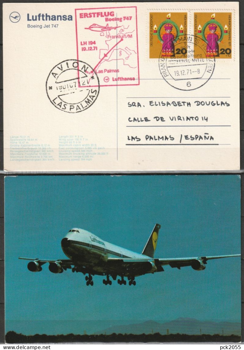 BRD Flugpost / Erstflug LH 194 Boeing 747 Frankfurt - Las Palmas 19.12.1971 Ankunftstempel 19.12.1971 ( FP 197) - Primi Voli