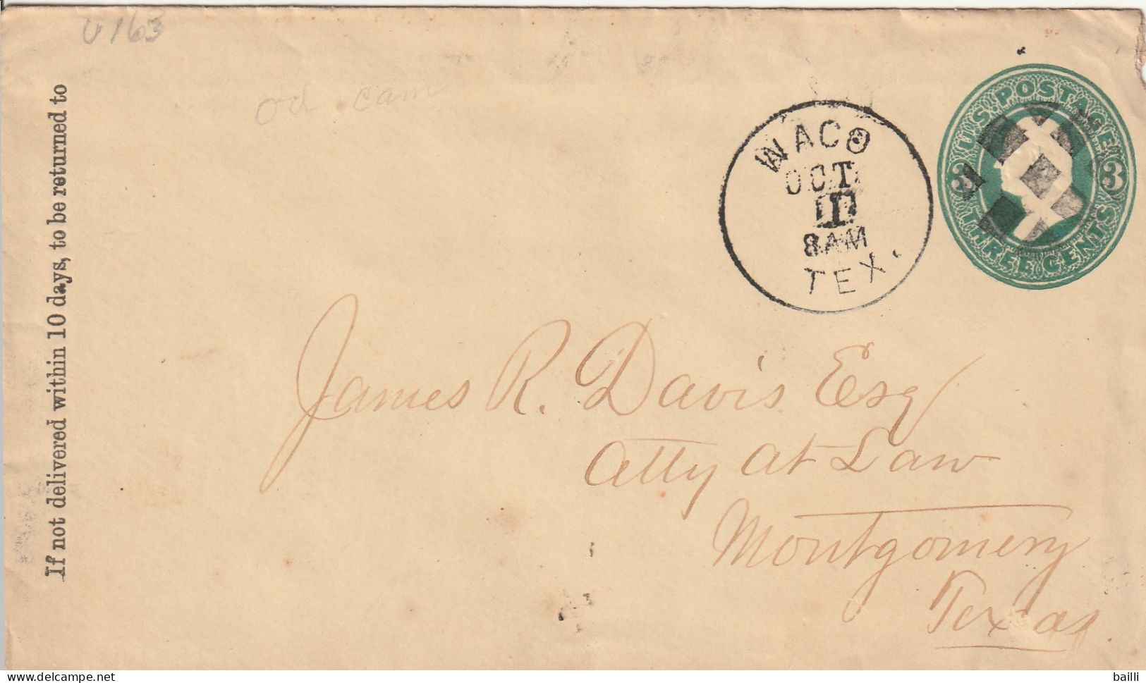 Etats Unis Entier Postal Waco 1880 - ...-1900