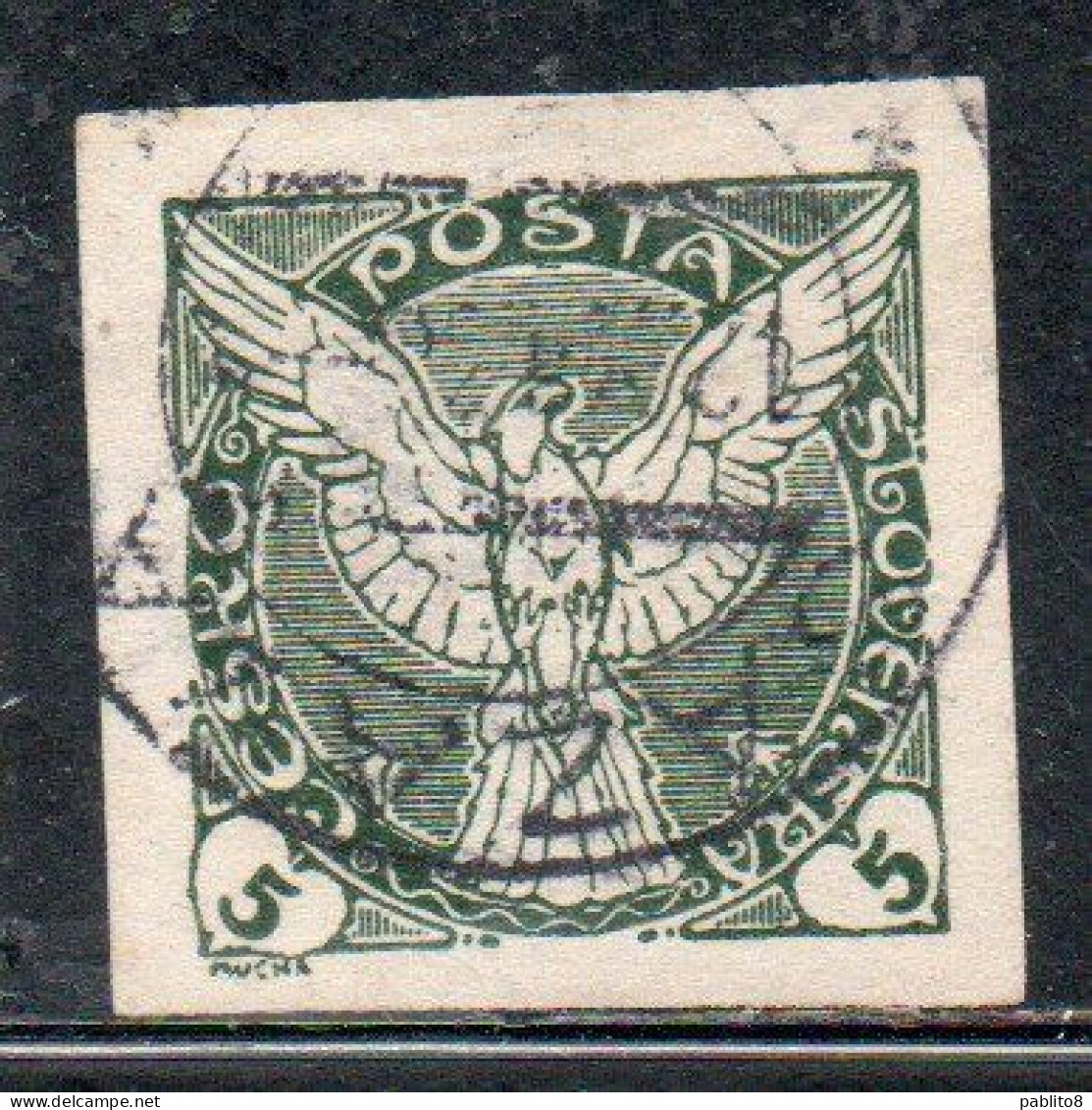 CZECHOSLOVAKIA CESKA CECOSLOVACCHIA 1918 1920 IMPERF. NEWSPAPER STAMPS WINDHOVER 5h USED USATO OBLITERE' - Zeitungsmarken