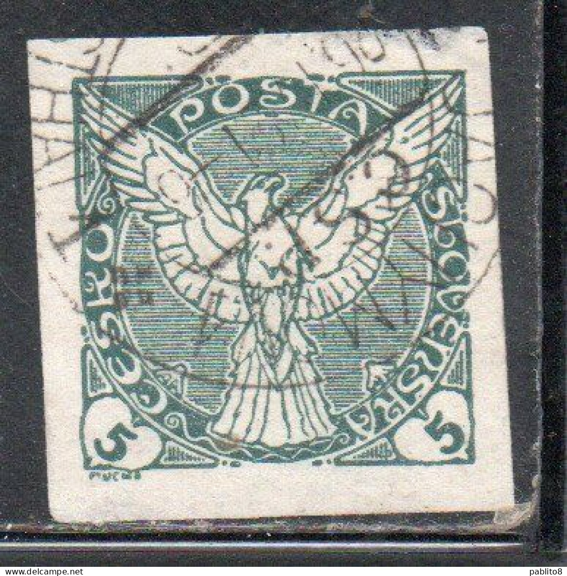 CZECHOSLOVAKIA CESKA CECOSLOVACCHIA 1918 1920 IMPERF. NEWSPAPER STAMPS WINDHOVER 5h USED USATO OBLITERE' - Newspaper Stamps